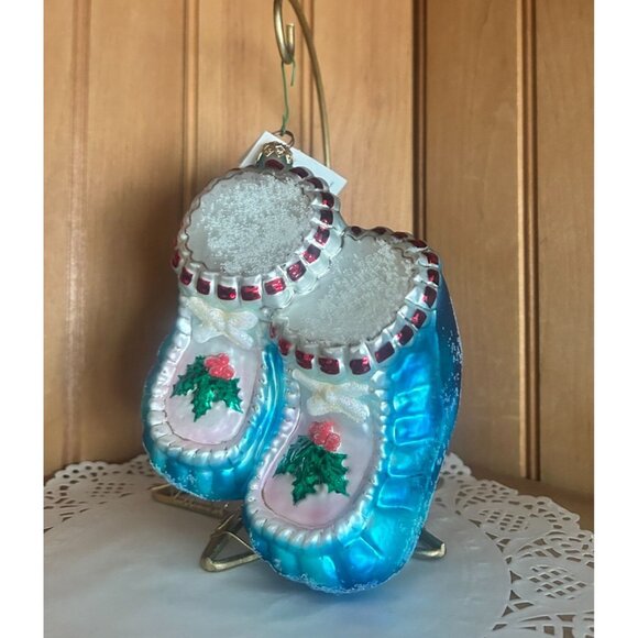 Christopher Radko Blue Baby Booties Glass Ornament Holiday Collectible Handcraft - Picture 1 of 5